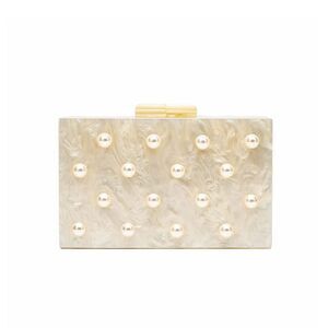 Ivory Marble Acrylic Clutch – Stylish Pearl Box Purse for Events